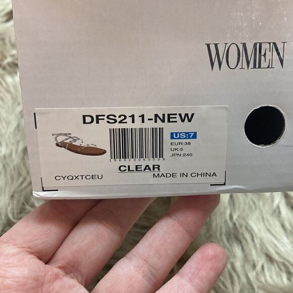 Dream Pairs CLEAR/RHINESTONE Studded Gladiator Strappy Flat Ankle Strap Sandal - Picture 9 of 14